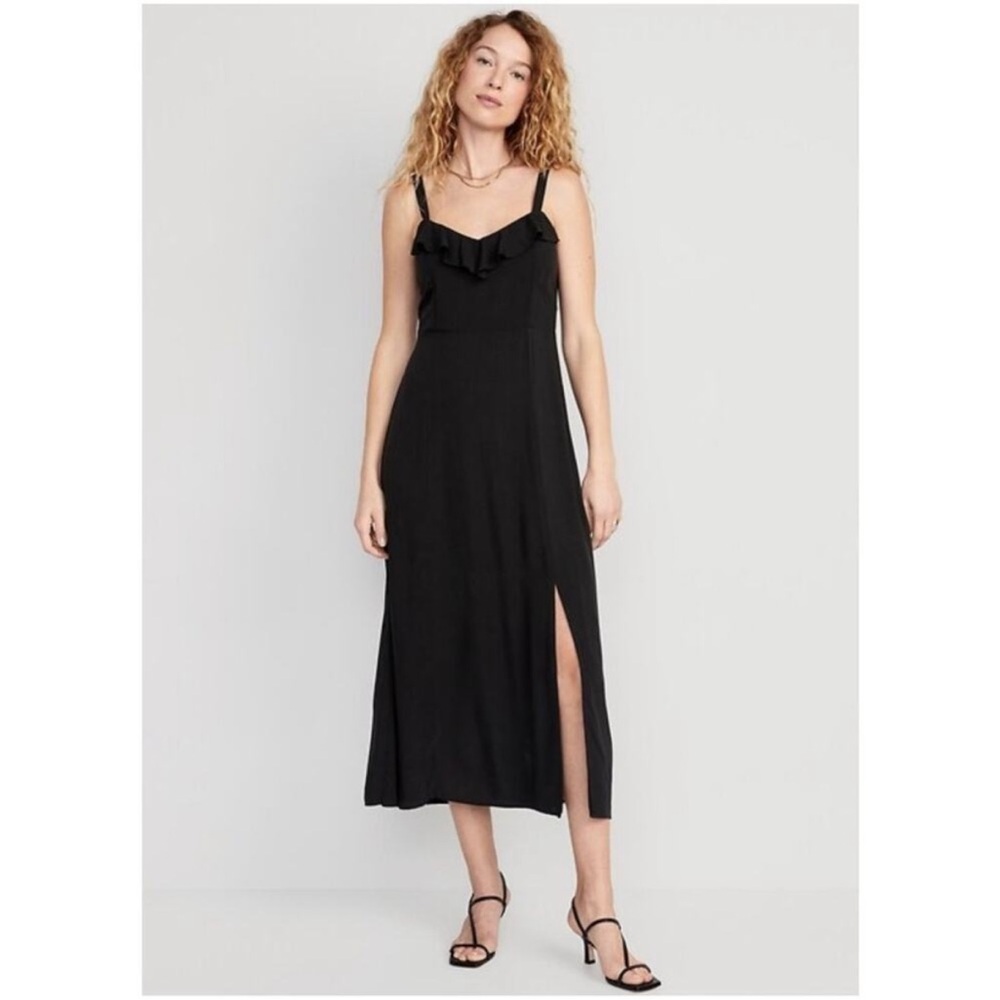 NWT Old Navy Black Ruffle-Trim Sleeveless Midi Dress